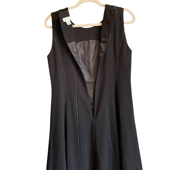 CALVIN KLEIN Black Sleeveless Dress with Faux Leather Trim-Size 10 - Picture 5 of 12